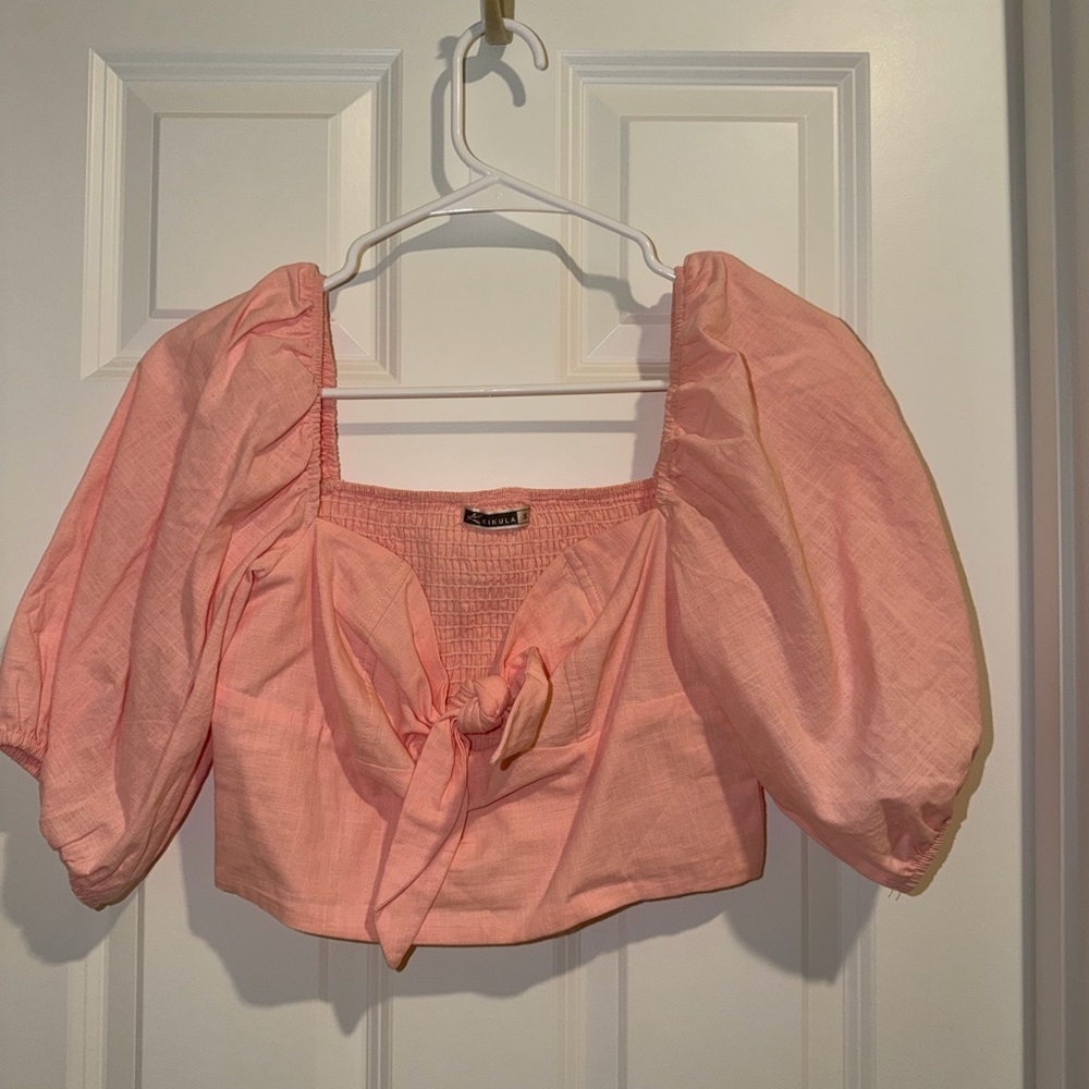 Pink Puff Sleeve Women's Top